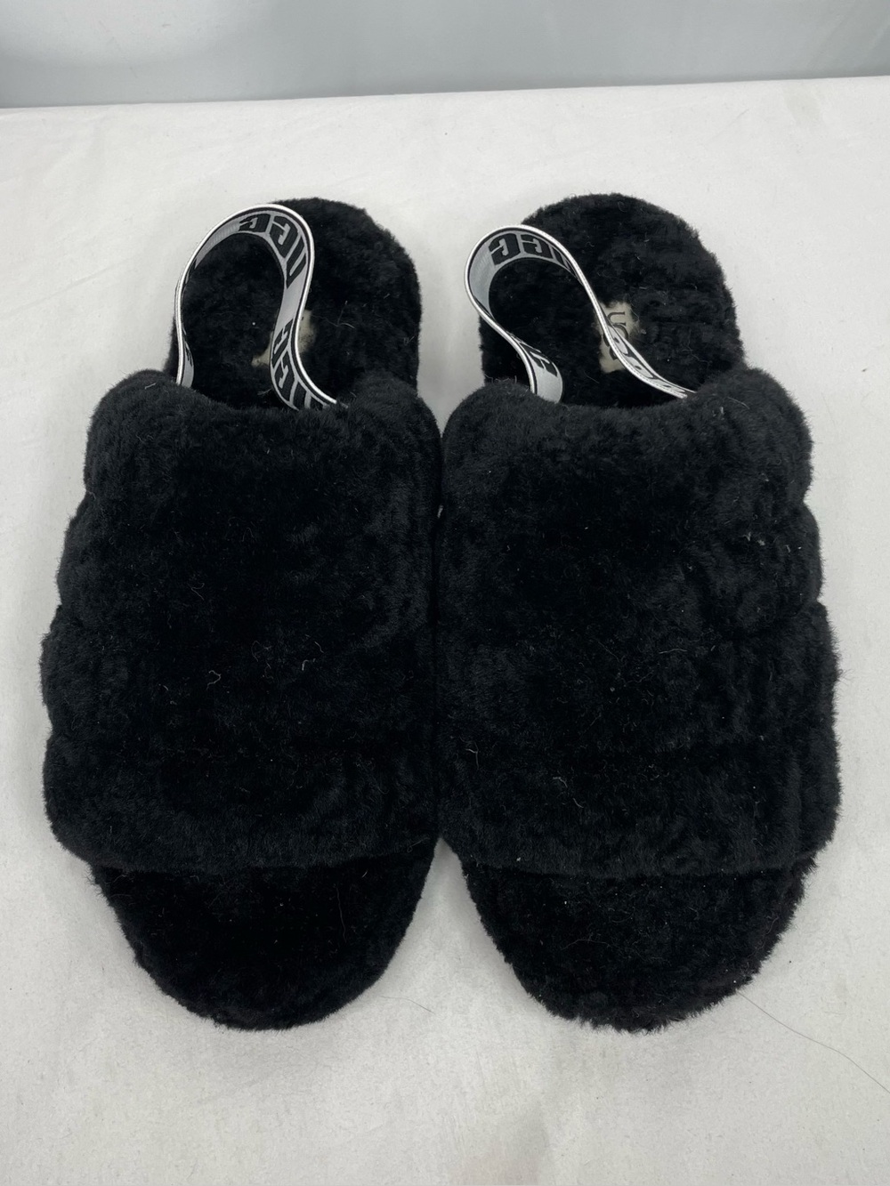 UGG Fluff Yeah Black Sheepskin Slingback Slide Slippers Size 9